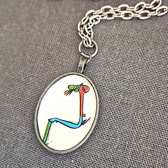 Lowly worm decoupage pendant w chain ooak upcycled childrens book Richard Scarry - Picture 3 of 8